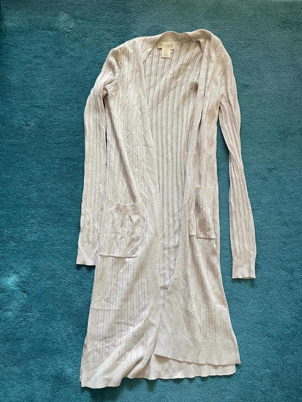 Sky and Sparrow Open-Knit Long Cardigan - Beige